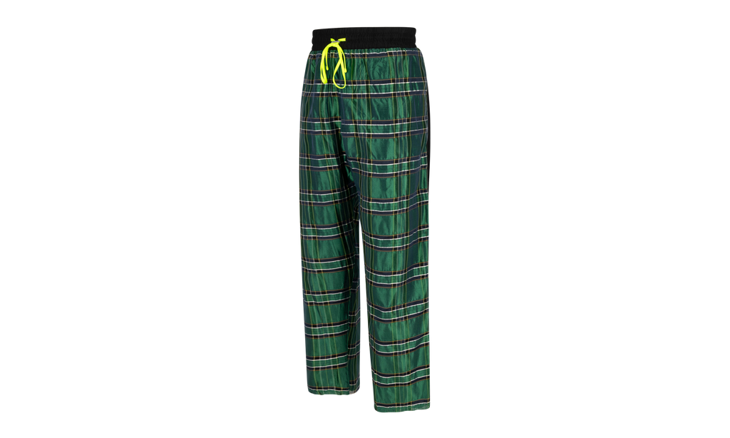 Silk Plaid Track Pants "Green"