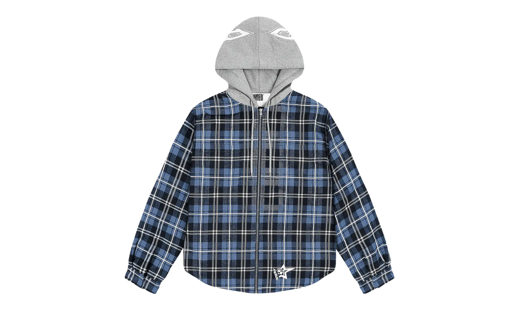 Hooded Zip Flannel Shirt Jacket "Blue Plaid" SP5der228