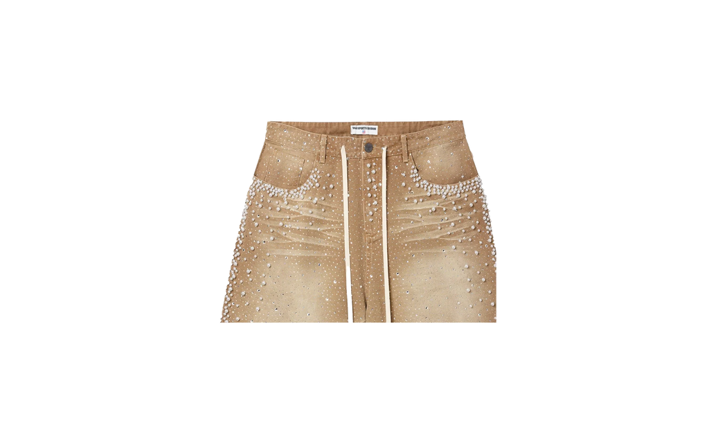 Jeweled Pearl Sand Storm Denim Shorts "Tan" R4LZ5ZGK