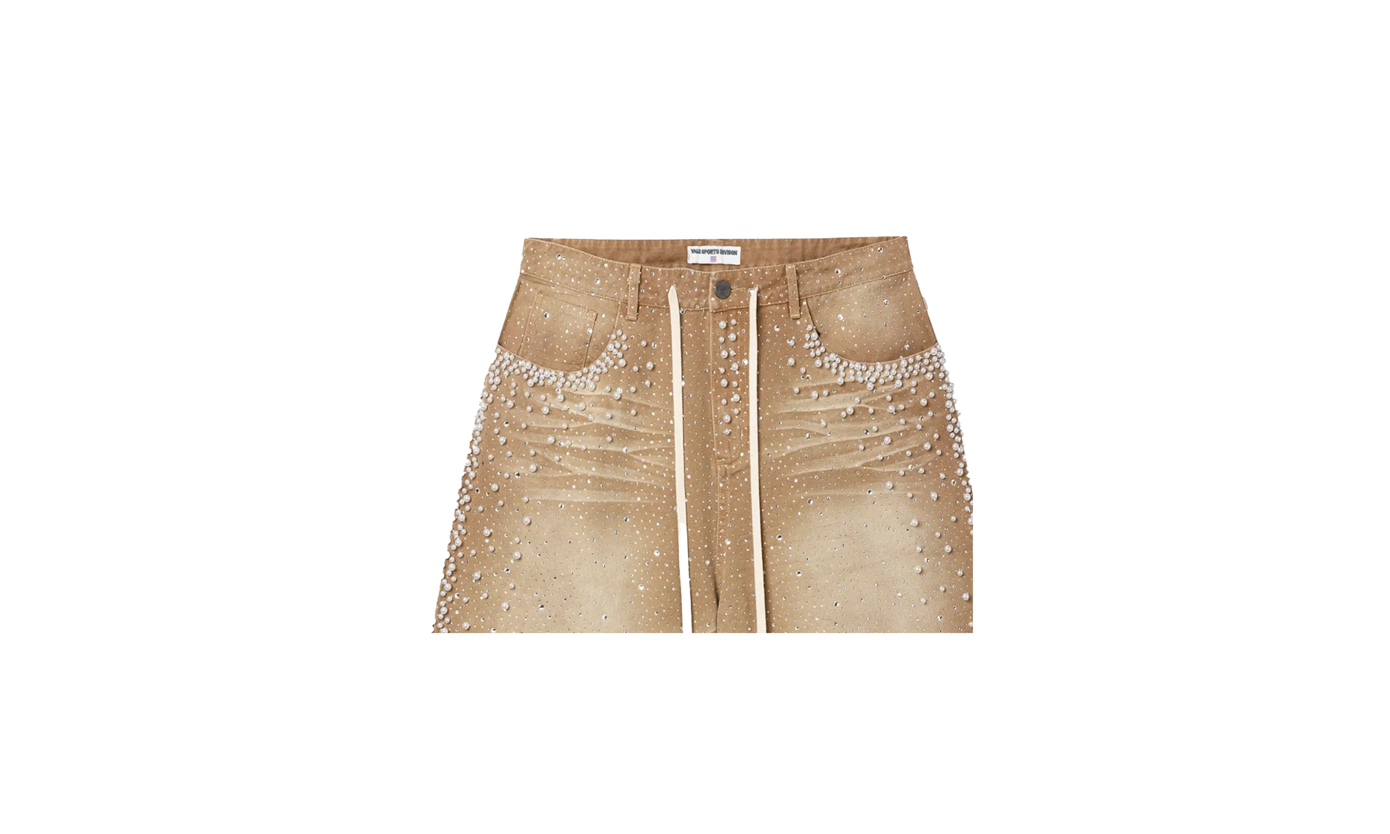 Jeweled Pearl Sand Storm Denim Shorts "Tan" R4LZ5ZGK