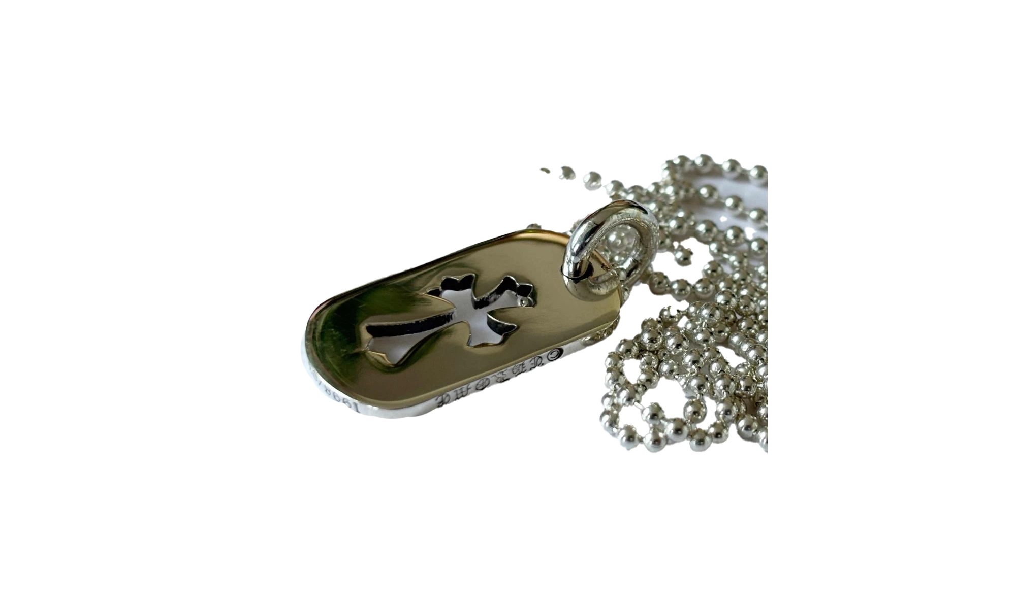 Small Cross Dog Tag & Ball Chain "Silver" CHRM0722