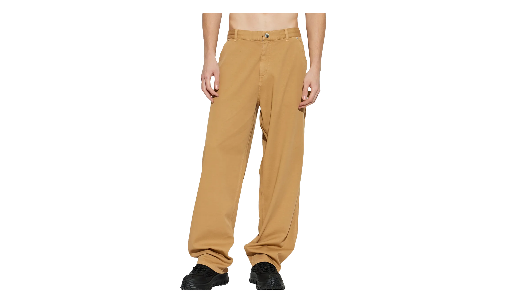 Button Up Zipper Straight Leg Trousers "Camel" MON52