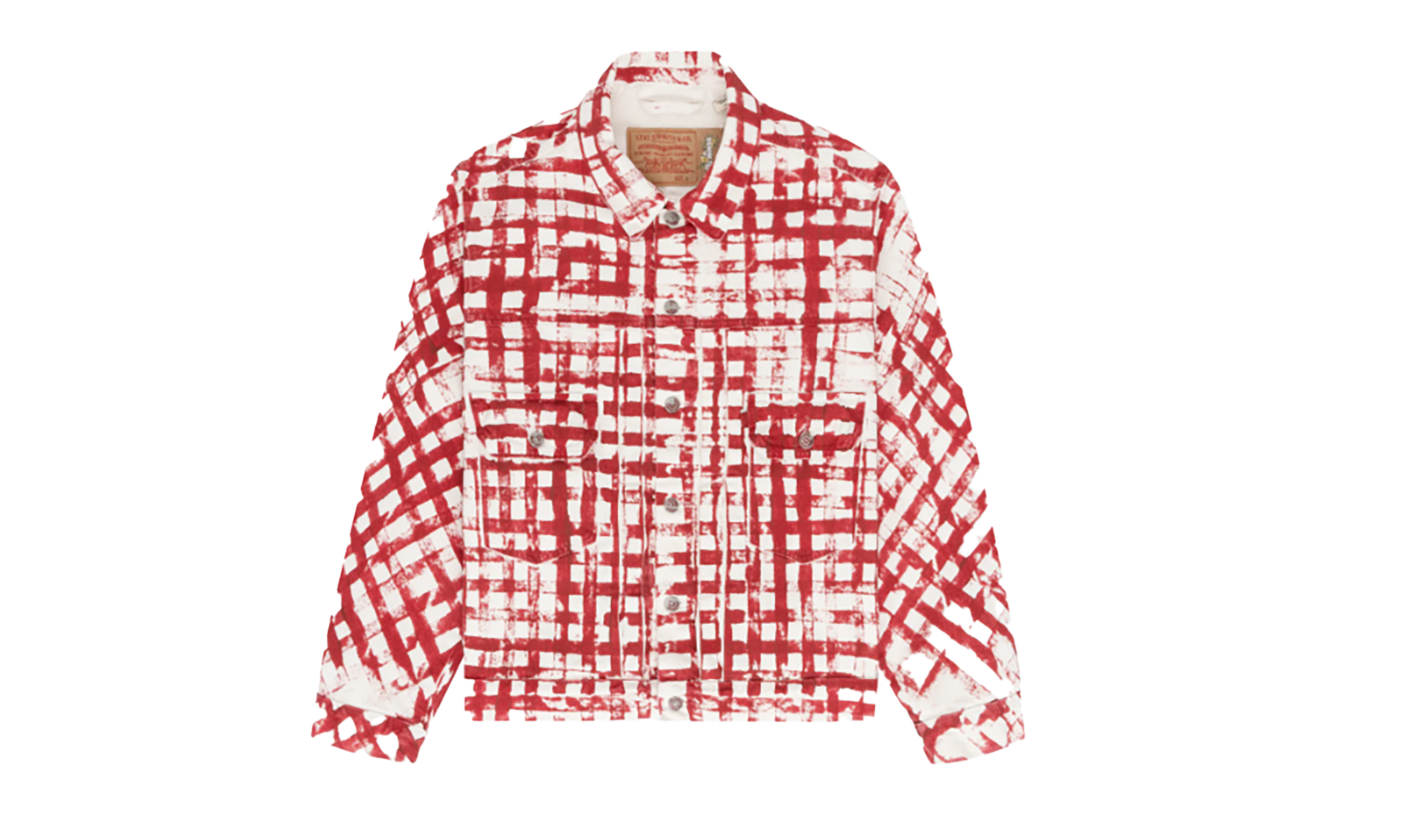 Hand Painted Picnic Plaid Trucker Jacket "Red / White" DT224