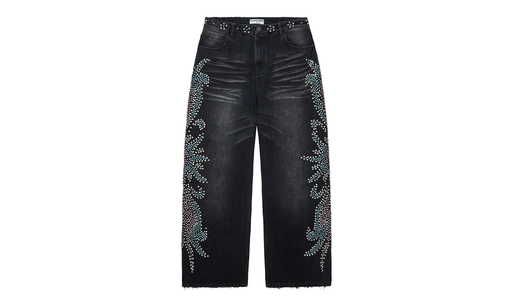 Color Jeweled Wide Denim Jeans "Black" 0JCDA6PP