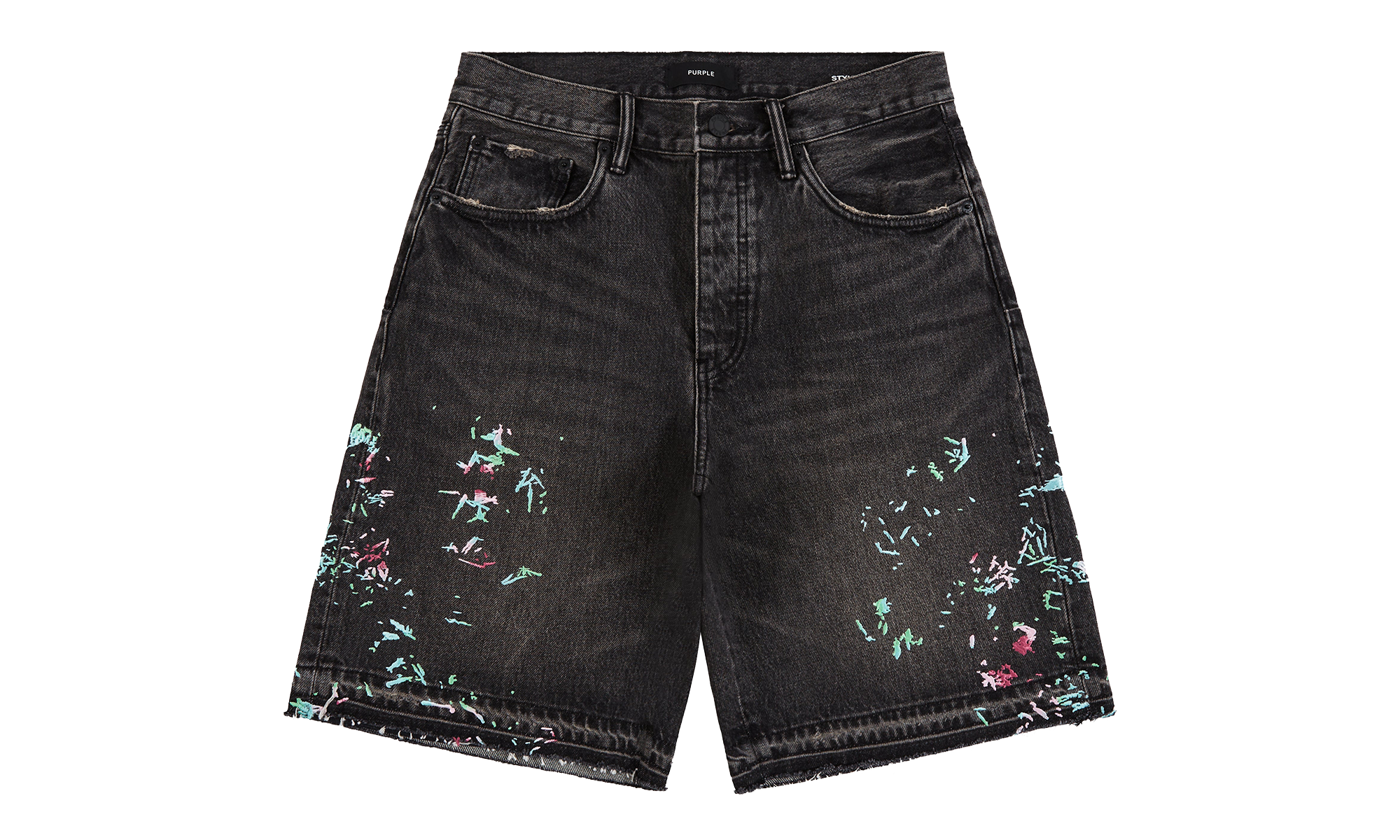 Splatter Embroidery Denim Shorts "Black" P059 UBSB226