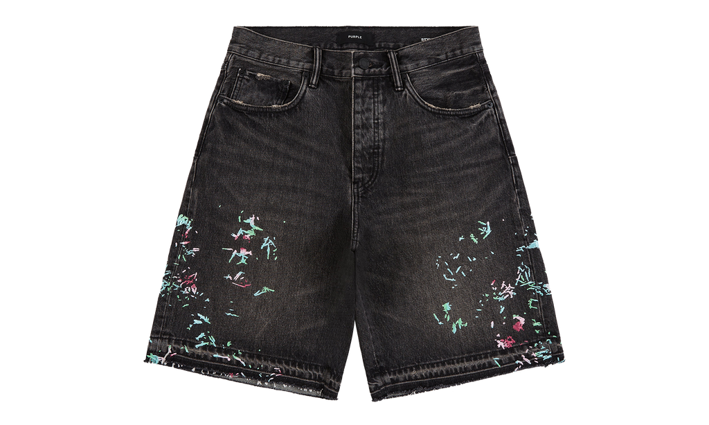 Splatter Embroidery Denim Shorts "Black" P059 UBSB226