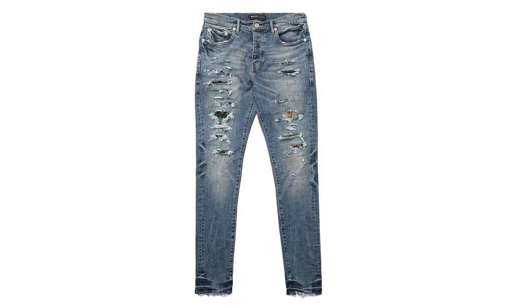 Slim Fit Low Rise Jeans "MID INDIGO/CAMO REPAIR" P001 MICR122