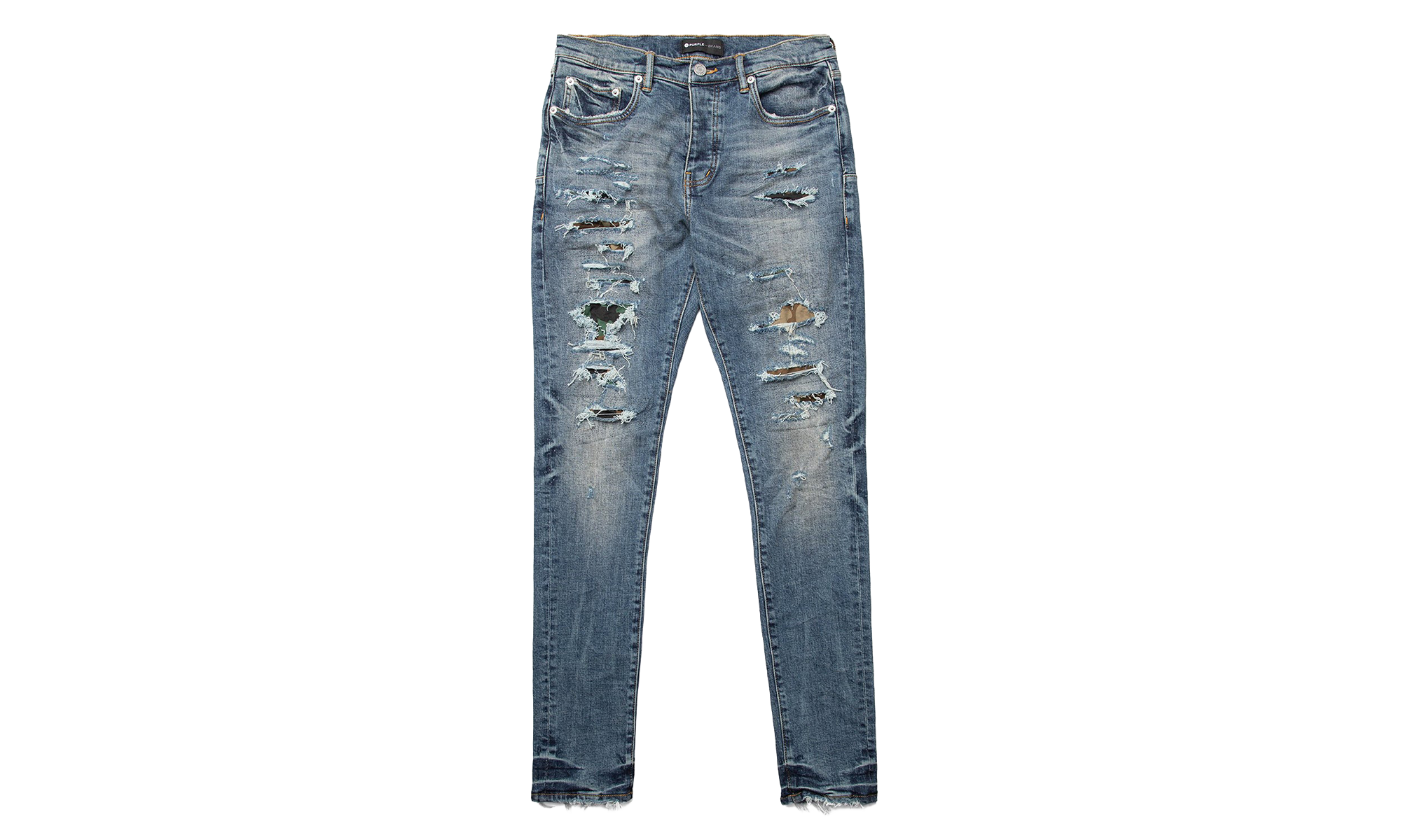 Slim Fit Low Rise Jeans "MID INDIGO/CAMO REPAIR" P001 MICR122