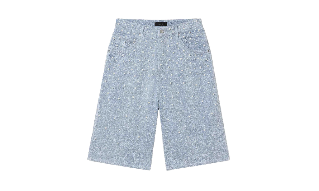 Textured Pearl Shorts Long "Light Indigo" P070 SFLN425