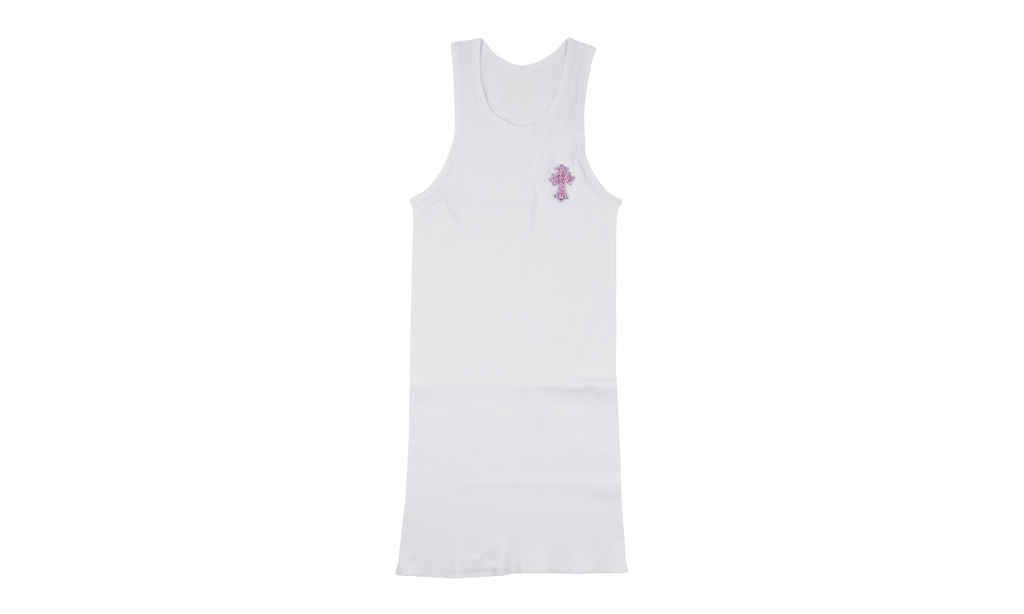 Art Basel Pink Crystal Cross Tank Top "White" CHRM0674
