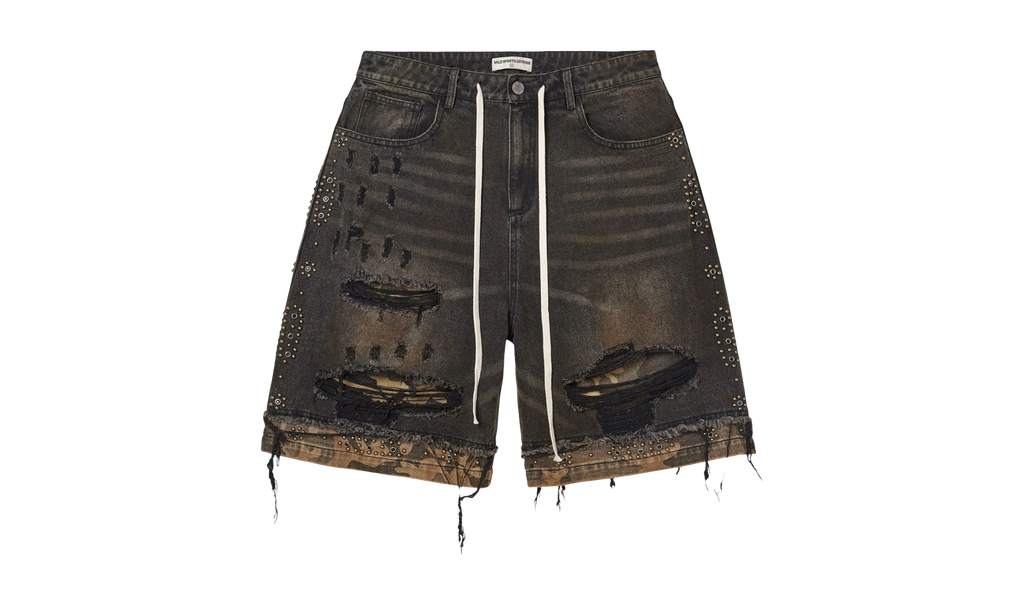 DIV Studded Combo Denim Shorts "Faded Dark Wash" BX66HM2Y