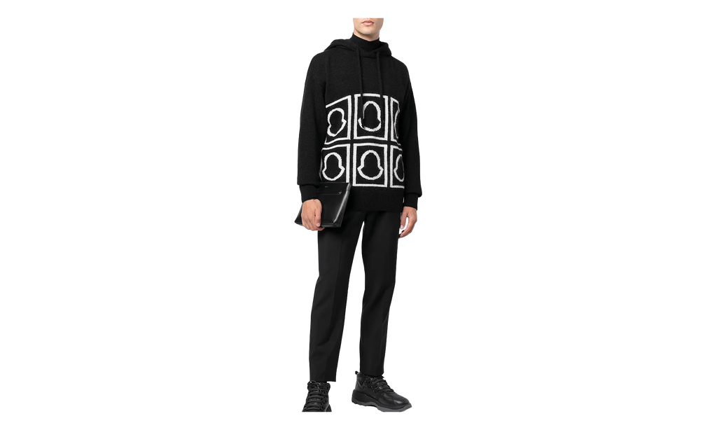 Logo-Intarsia Knitted Hooded Sweatshirt "Black" MON10