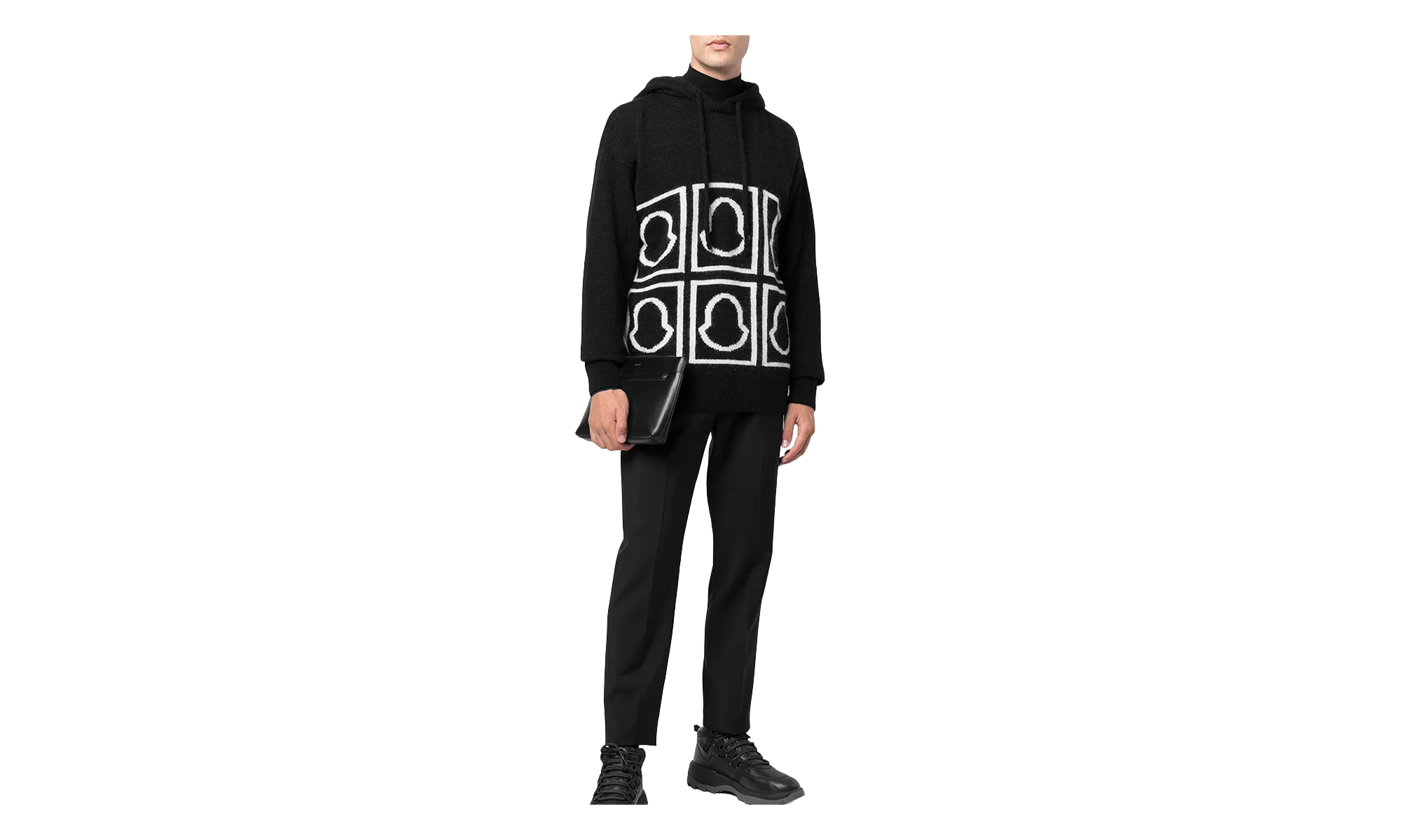 Logo-Intarsia Knitted Hooded Sweatshirt "Black" MON10