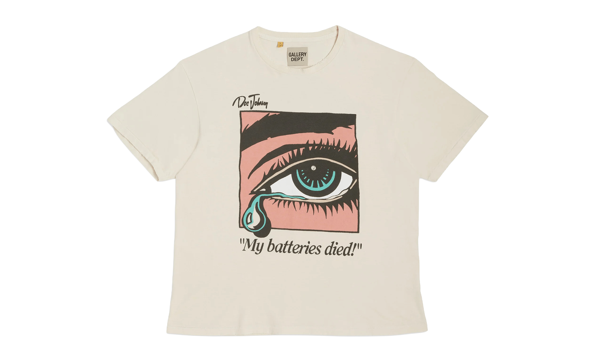 Doc Johnson Batteries Dead Short Sleeve Tee Shirt "Antique White" GDBDSSTSAW