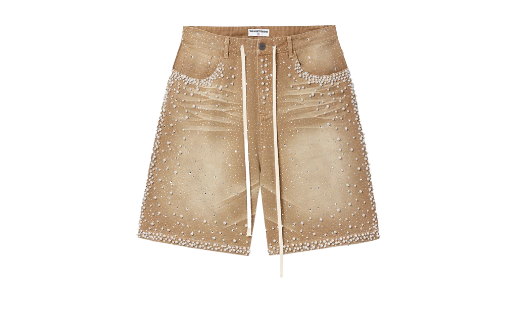Jeweled Pearl Sand Storm Denim Shorts "Tan" R4LZ5ZGK