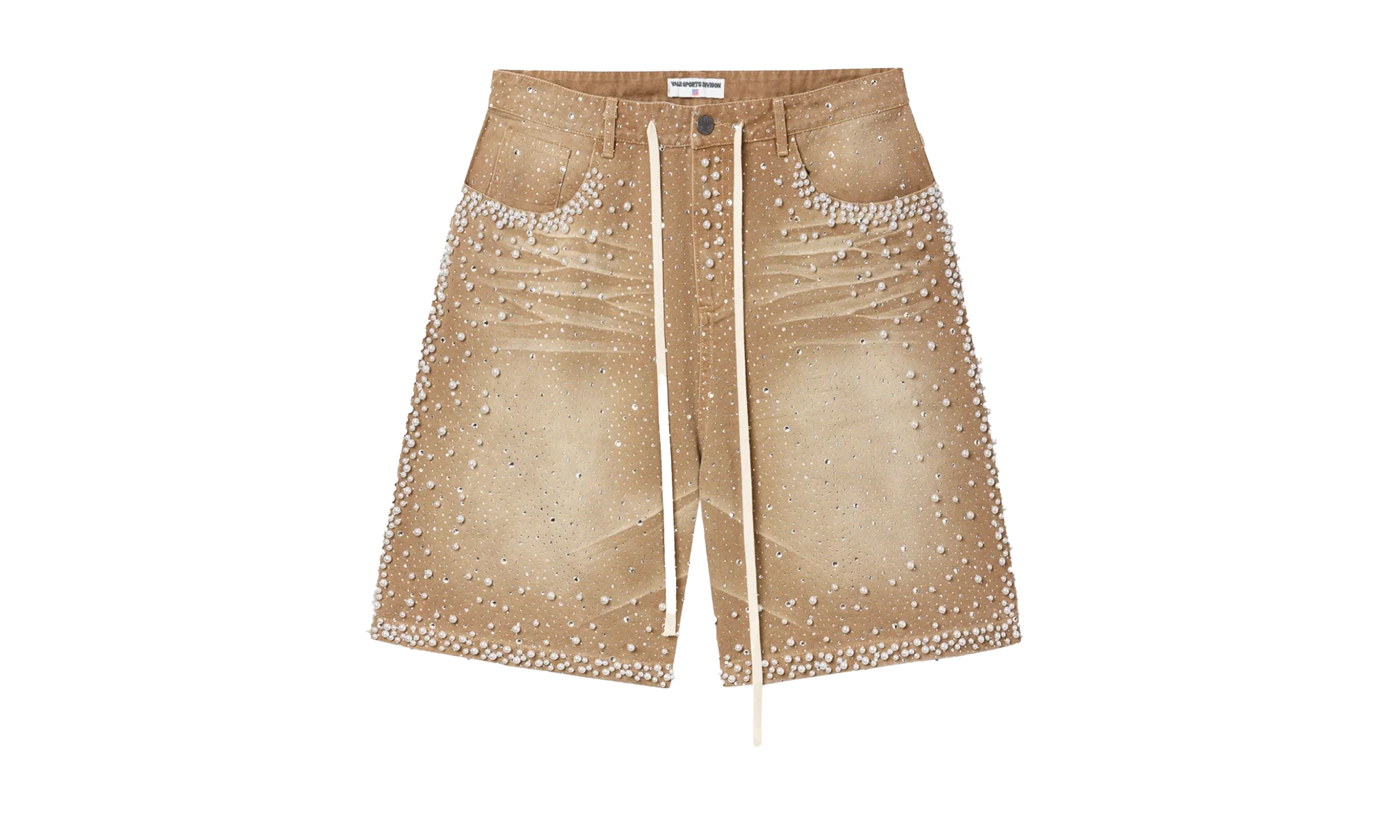 Jeweled Pearl Sand Storm Denim Shorts "Tan" R4LZ5ZGK