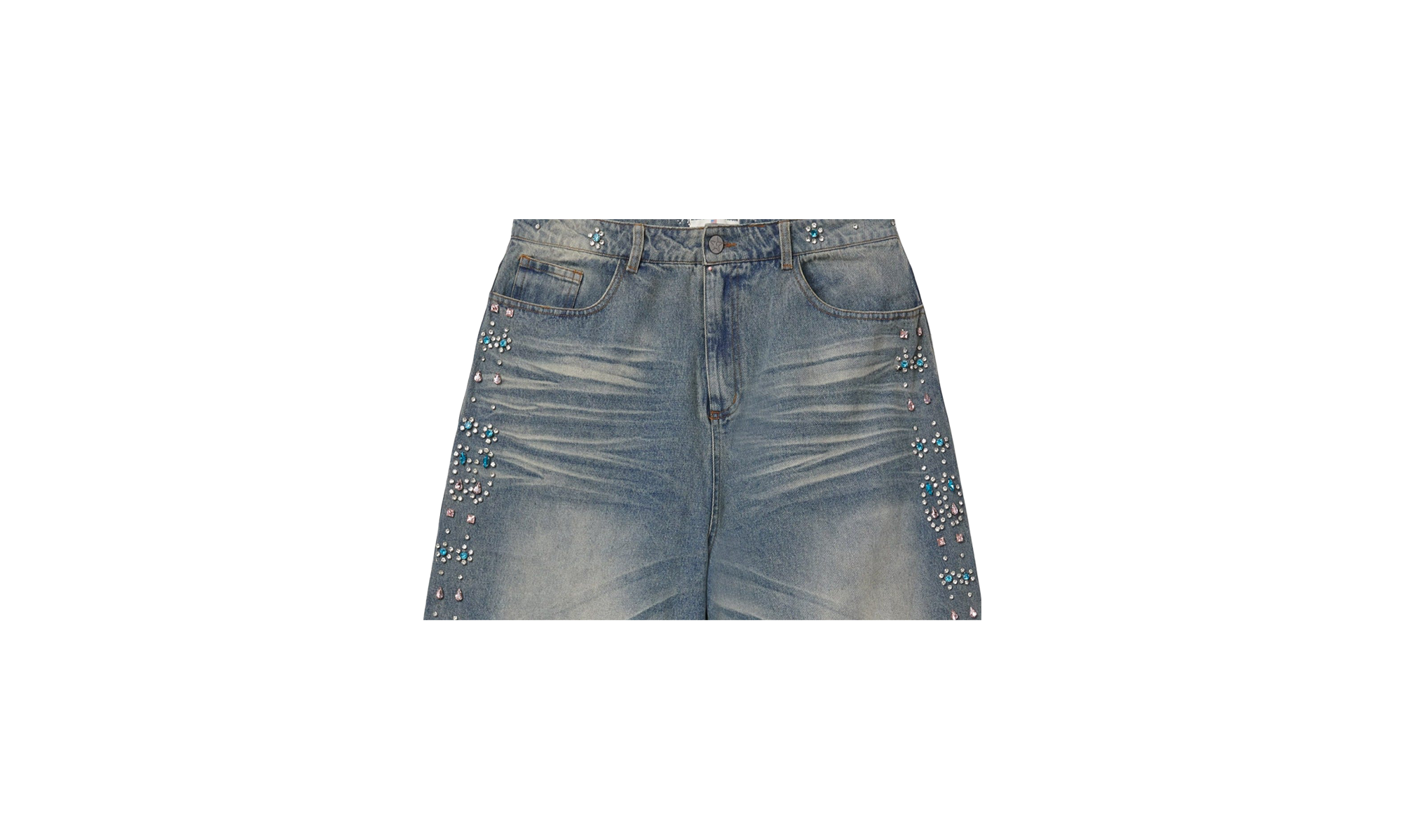 Colored Jeweled Stripe Denim Shorts "Blue" VX94A12L