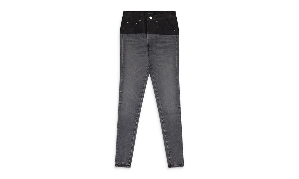 Contrast Leather Skinny Jeans Wmns "Grey" PS22WDS071_BLUE