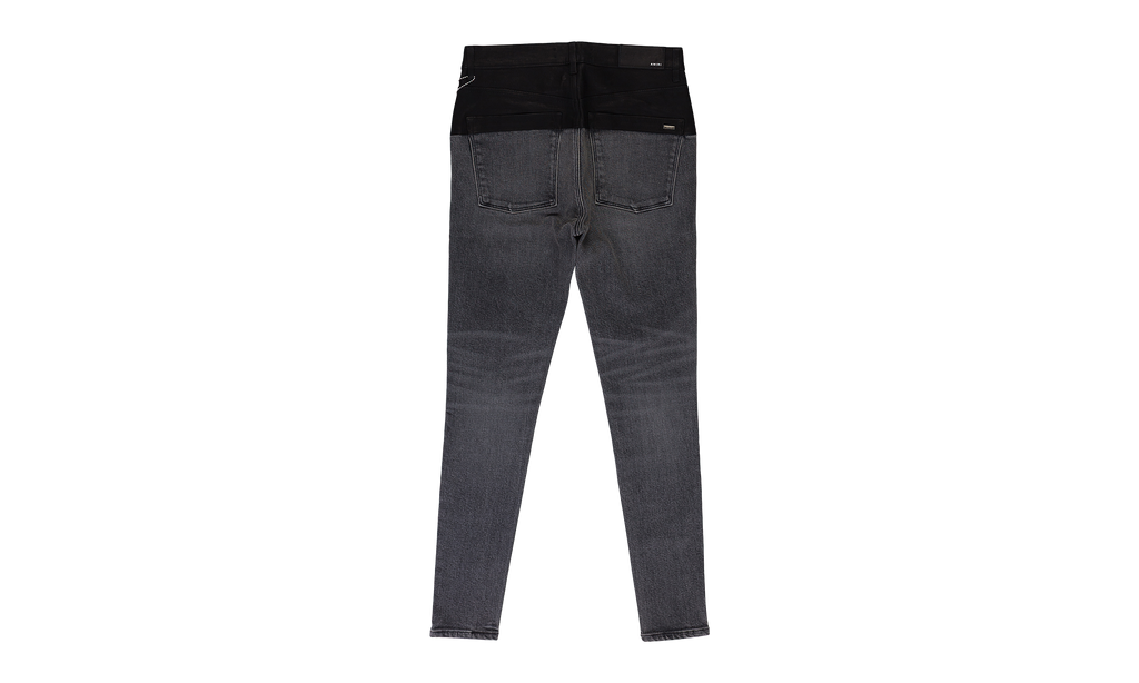 CONTRAST FABRIC WITH LEATHER AGED SKINNY JEANS "Aged Black, Black Leather" PS22WDS071 AGBLKBLK