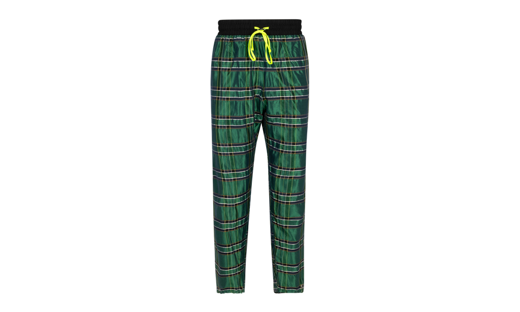 Silk Plaid Track Pants "Green"