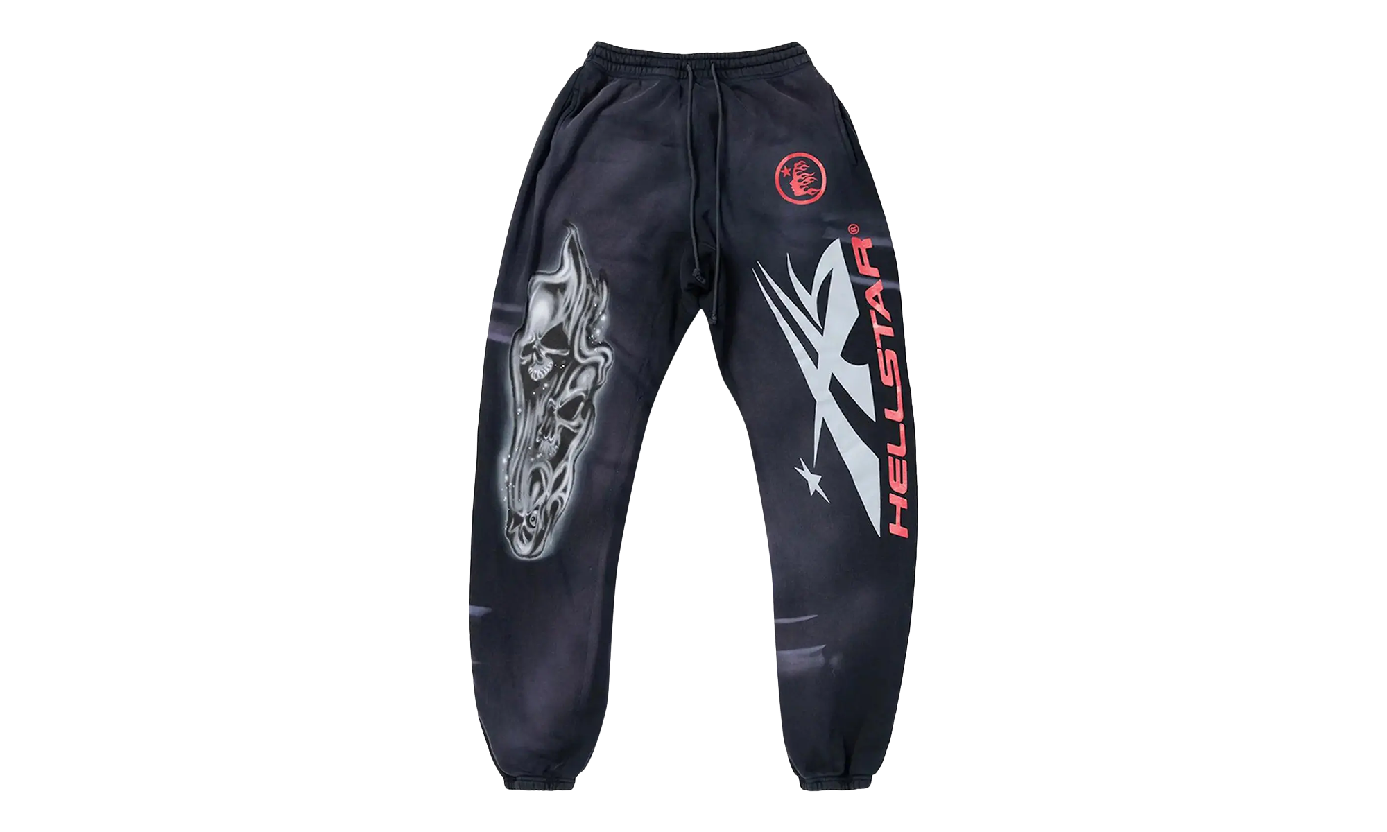 Airbrushed Skull Flare Bottom Sweat Pants "Midnight Dye Black" HSR196