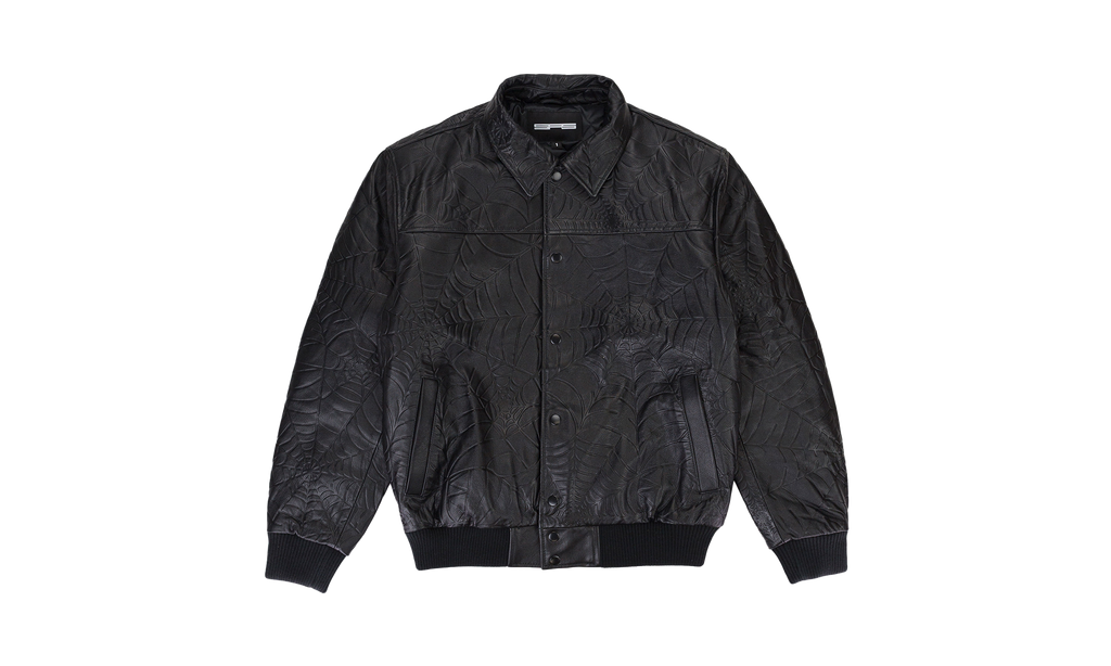 SP5DER DEBOSSED BLACK LEATHER JACKET "Black" SP5_BLKWLTHR