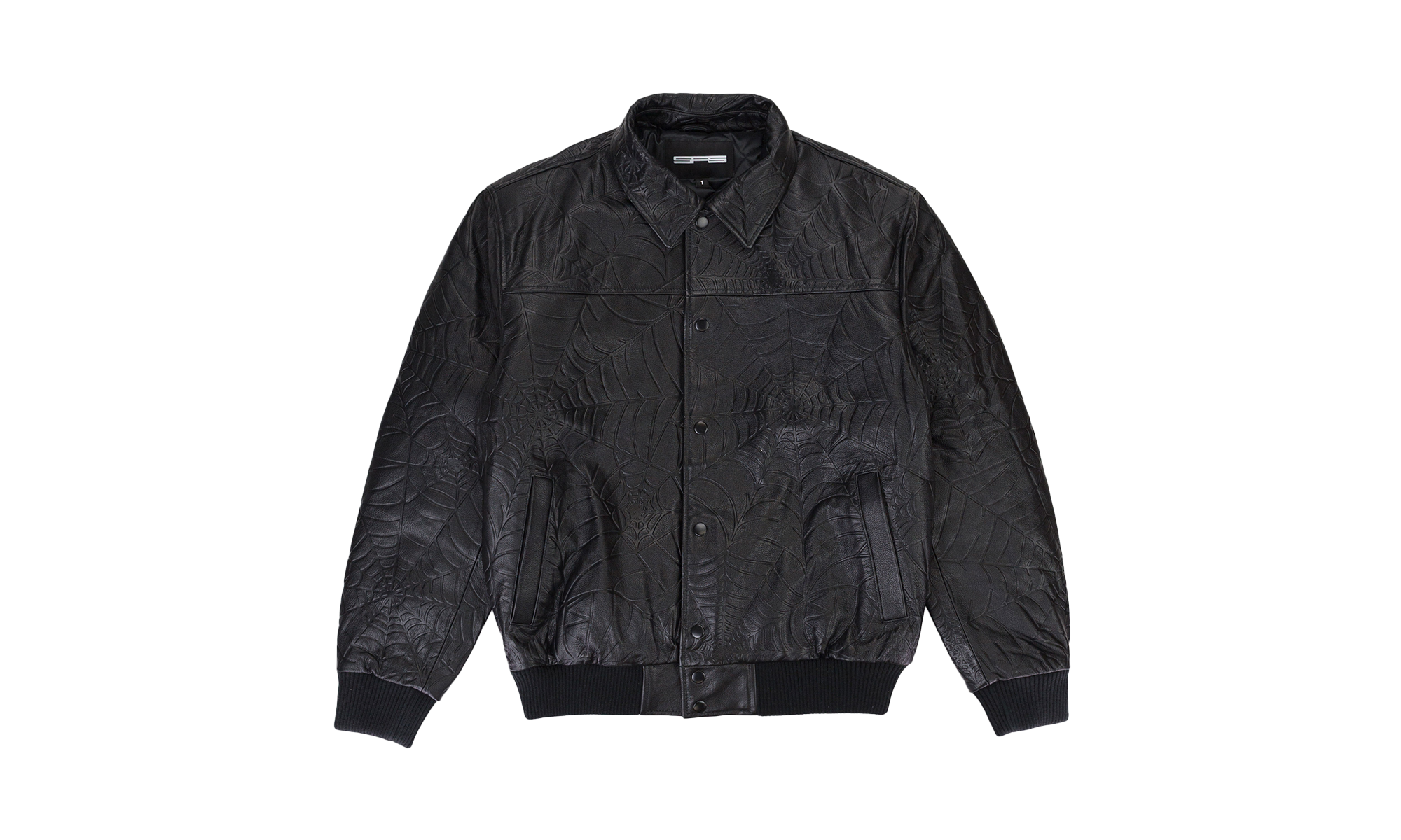 SP5DER DEBOSSED BLACK LEATHER JACKET "Black" SP5_BLKWLTHR