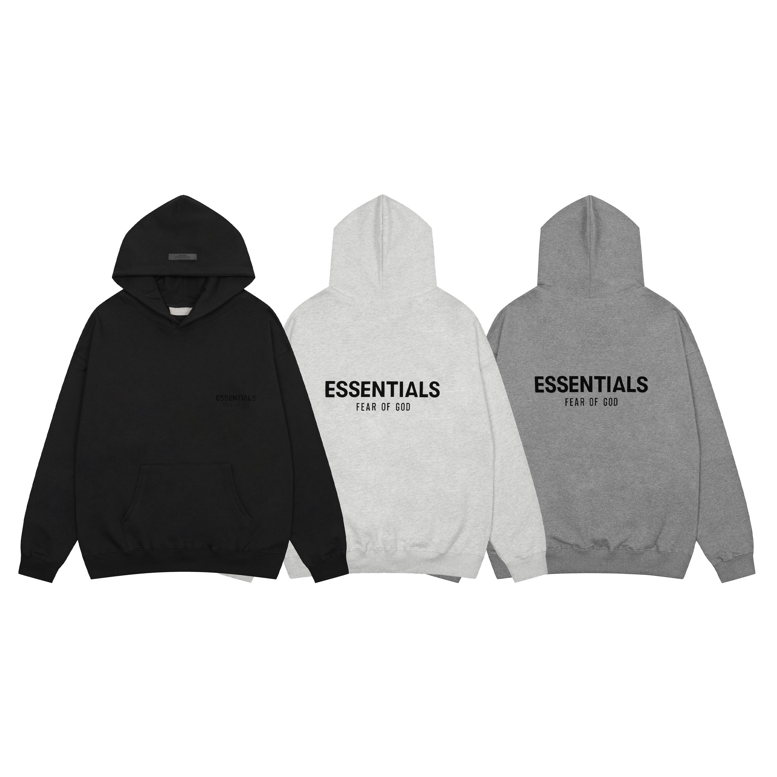 Fear of God Essentials 8803 Fear Of for Men SS22ESSENTIALSFlockedHigh-StreetHoodie 黑色 深灰 浅灰S XL 批105
