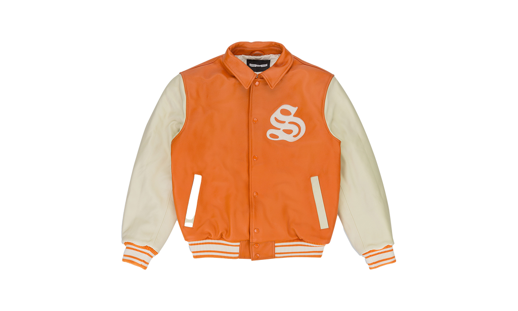SP5DER VARSITY ORANGE WHITE VARSITY JACKET "Orange, White" SP5_ORNGVJKT