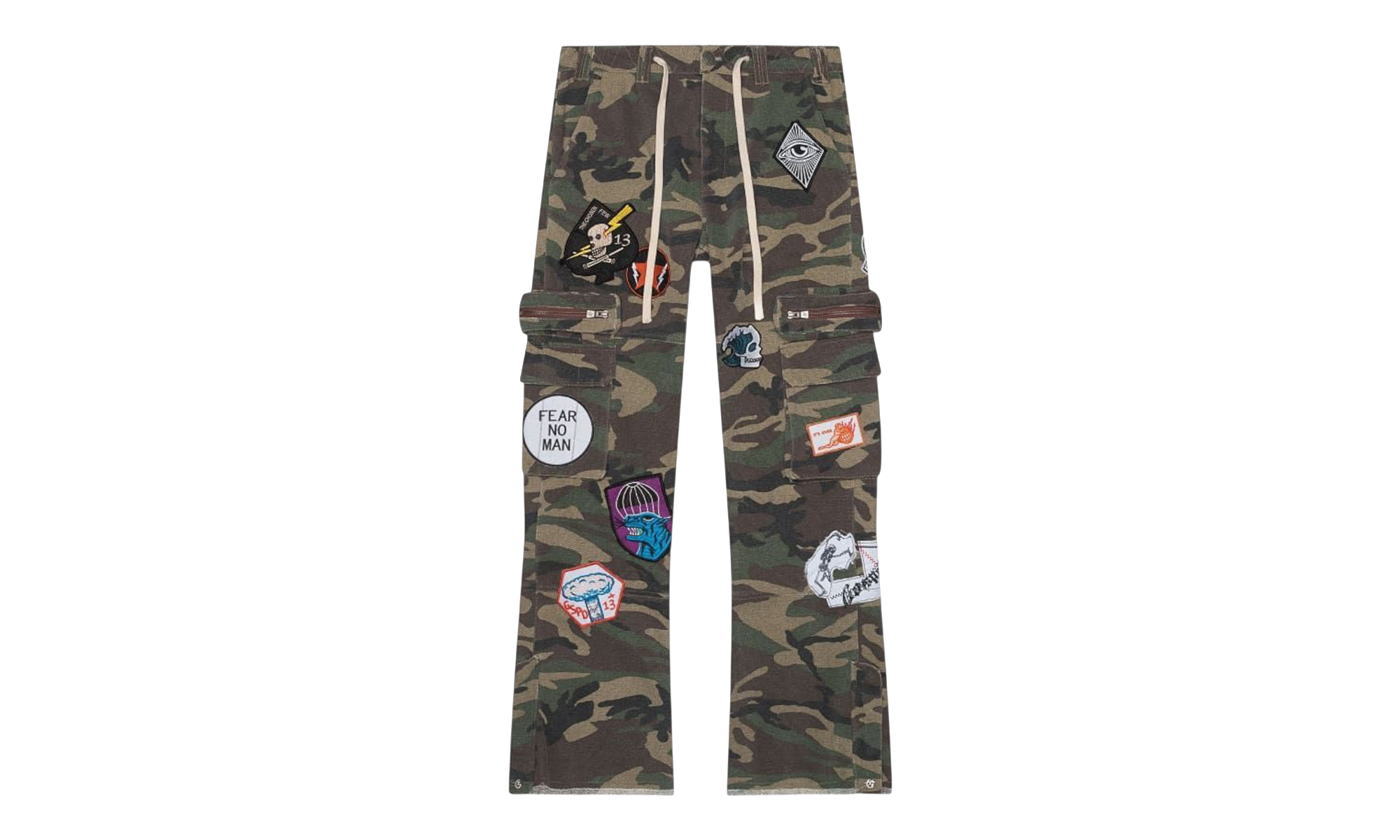 Patchwork Flared Cargo Pants "Camo Green" GS096