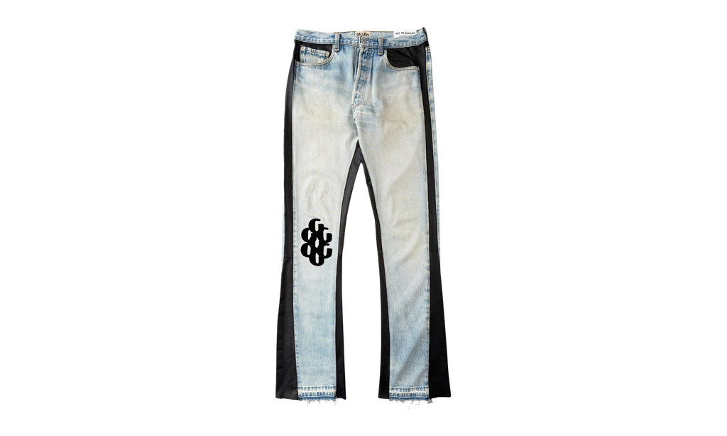 Bronco Leather Flare G Patch Jeans "Indigo Black" GD107