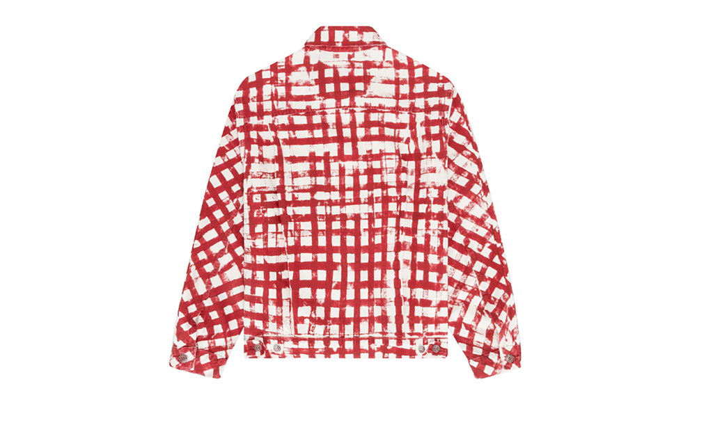 Hand Painted Picnic Plaid Trucker Jacket "Red / White" DT224