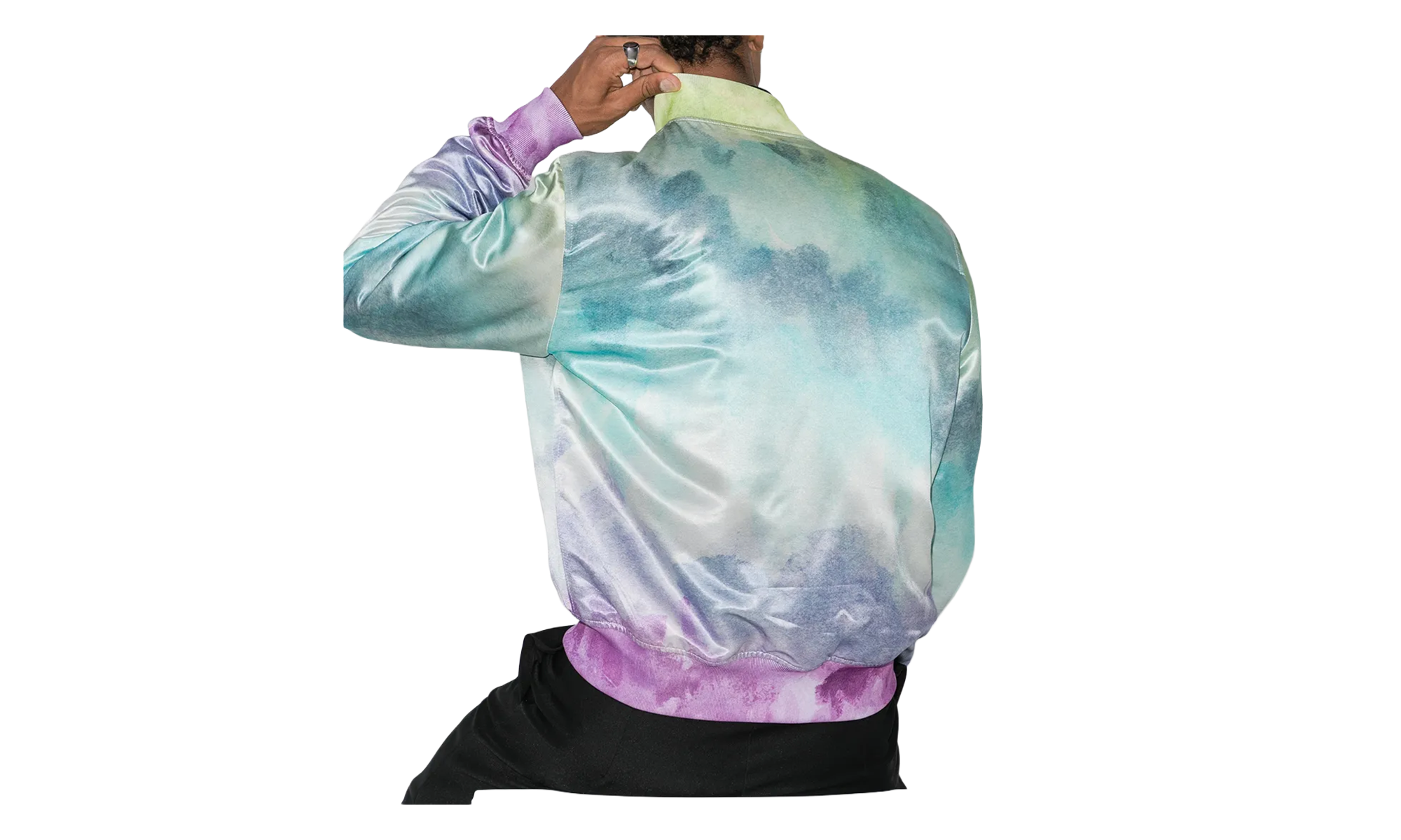 Watercolor Print Silk Bomber Jacket "Multicolor" F0M04179VS MUL