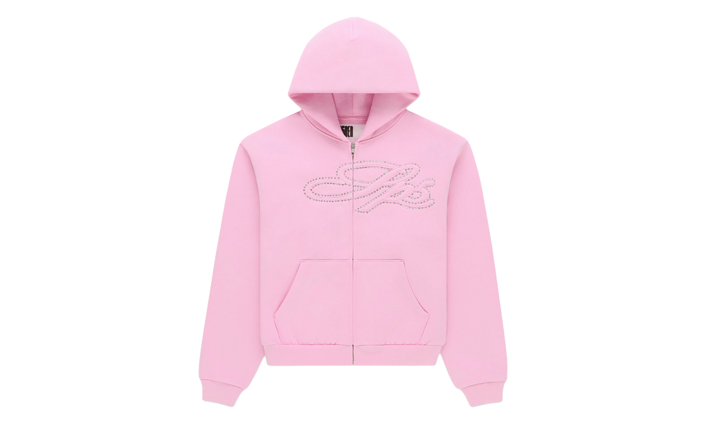 Rhinestone Script Zip Hoodie "Light Pink" SP5der349