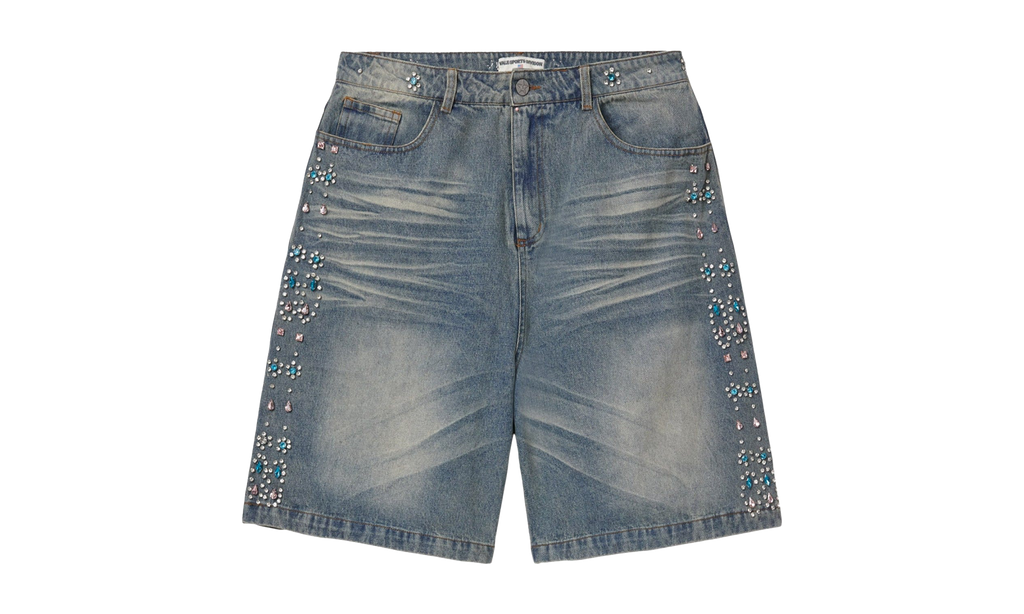 Colored Jeweled Stripe Denim Shorts "Blue" VX94A12L