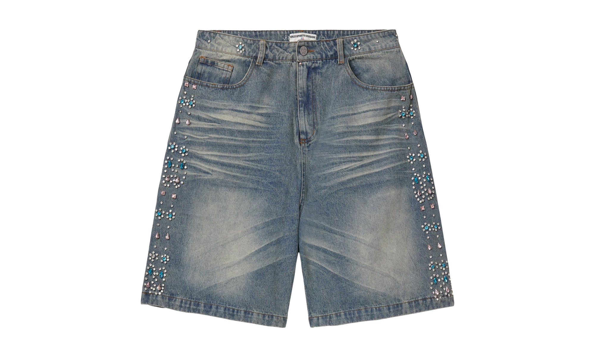 Colored Jeweled Stripe Denim Shorts "Blue" VX94A12L