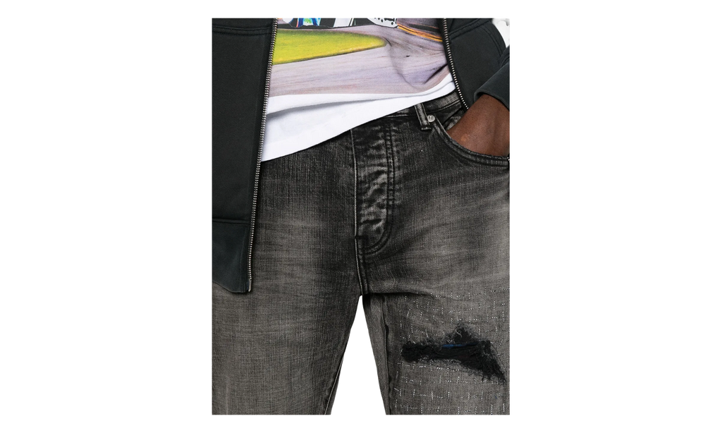 P001 Plaid Patch Jeans "Washed Black" P001 SYDB425