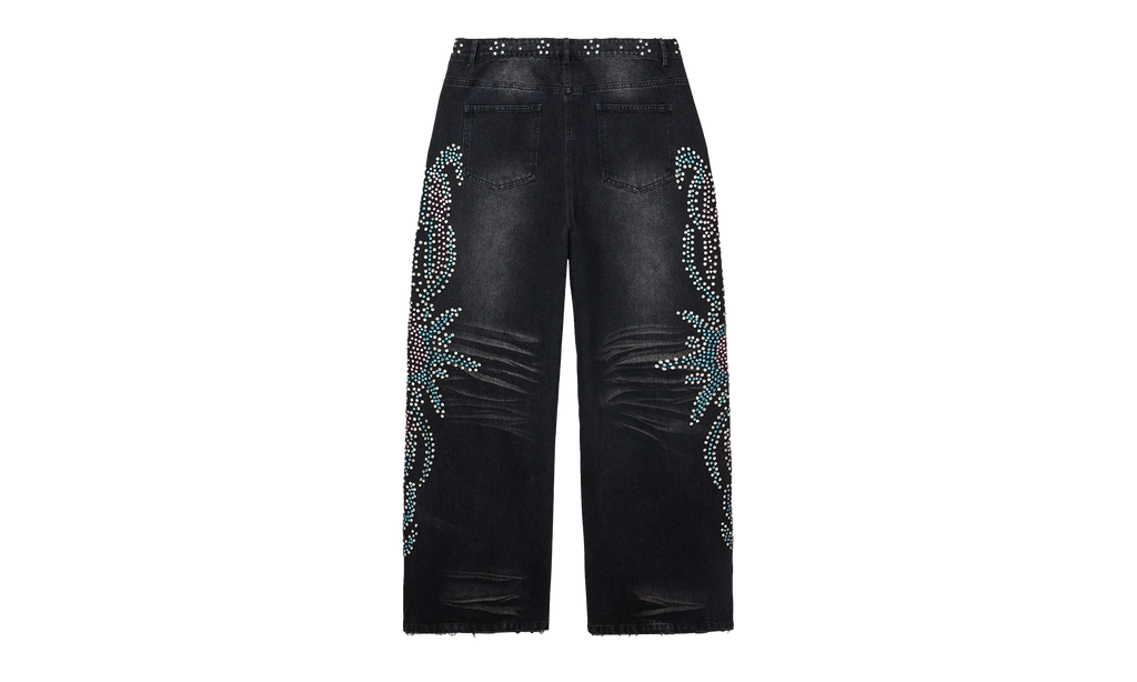 Color Jeweled Wide Denim Jeans "Black" 0JCDA6PP