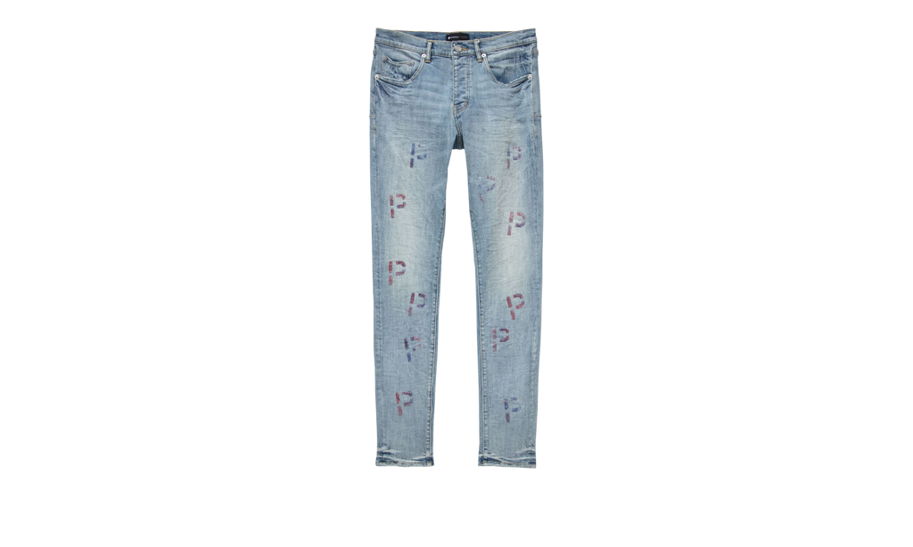 LIGHT INDIGO EMBROIDERY PUNCH P PLAID "Blue" P001 LEPP223