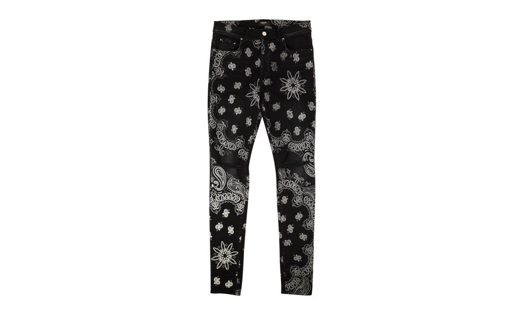 Black Cotton Flocked Bandana Skinny Jeans "Black" MDS050023