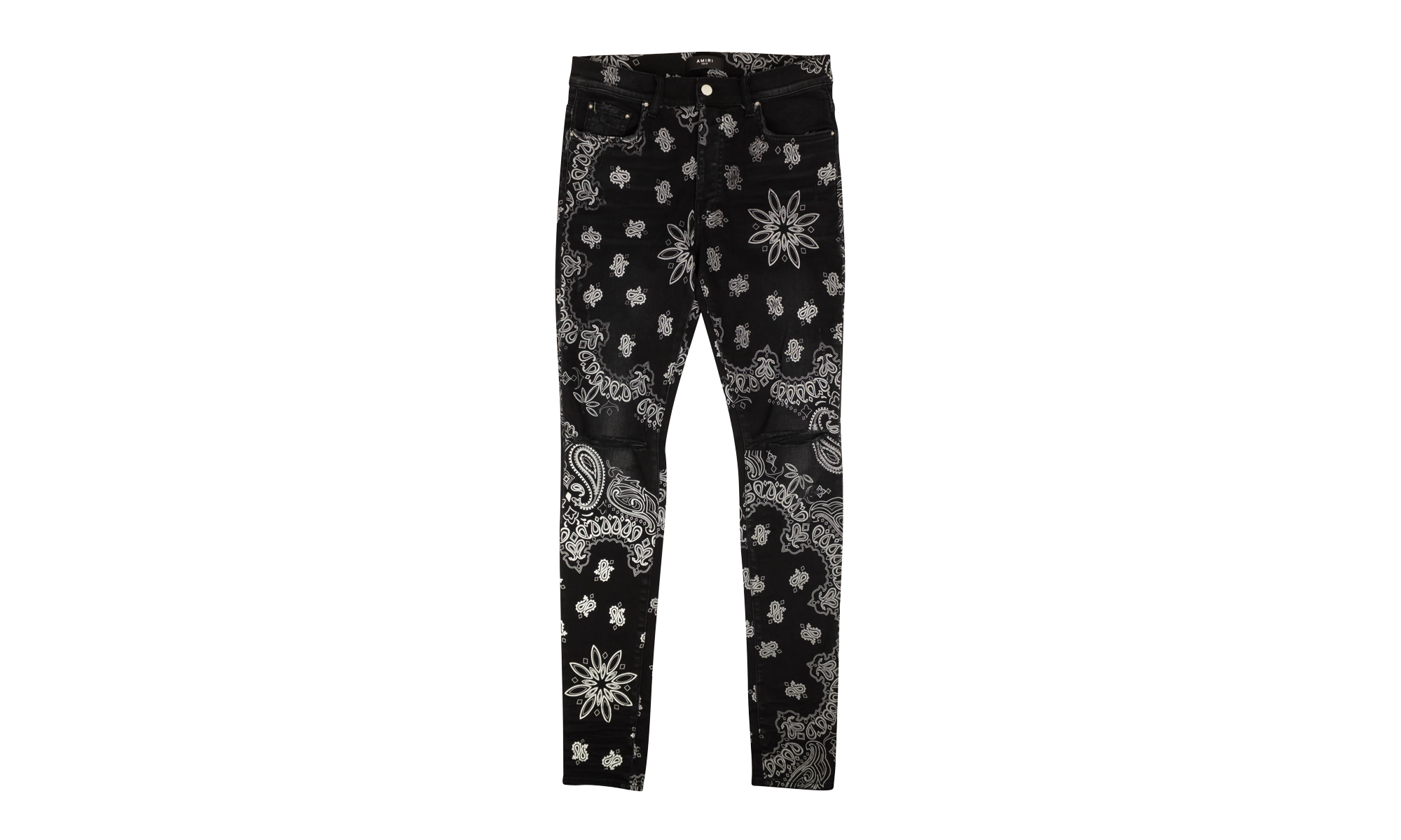 Black Cotton Flocked Bandana Skinny Jeans "Black" MDS050023