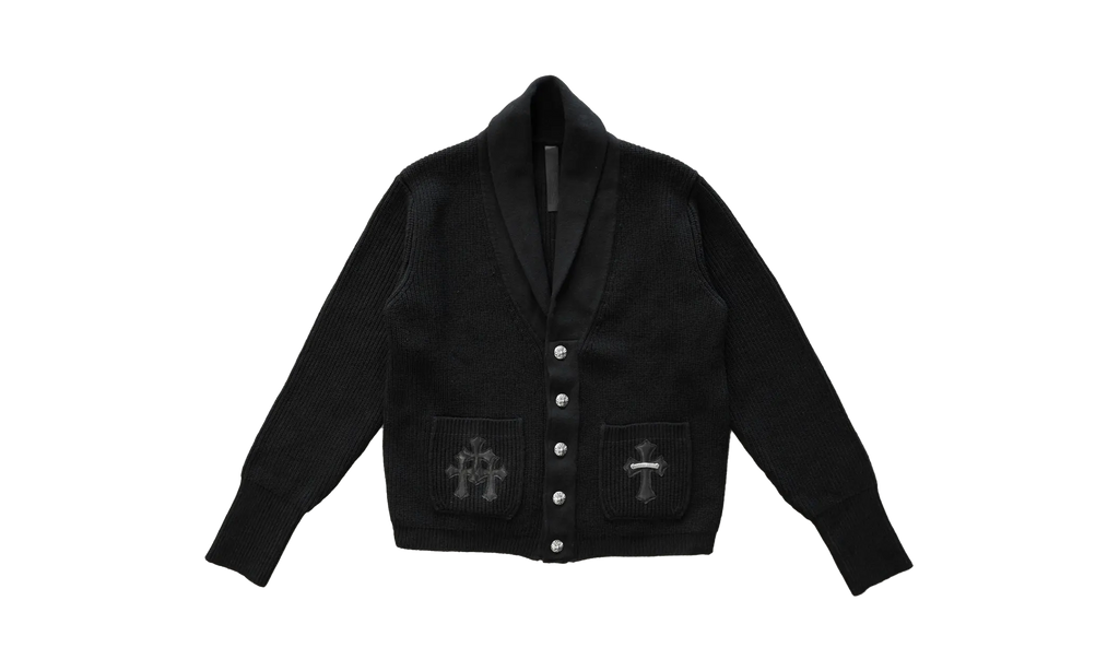 Leather Triple Cross Patch Cardigan Sweater "Black" CHRM0526