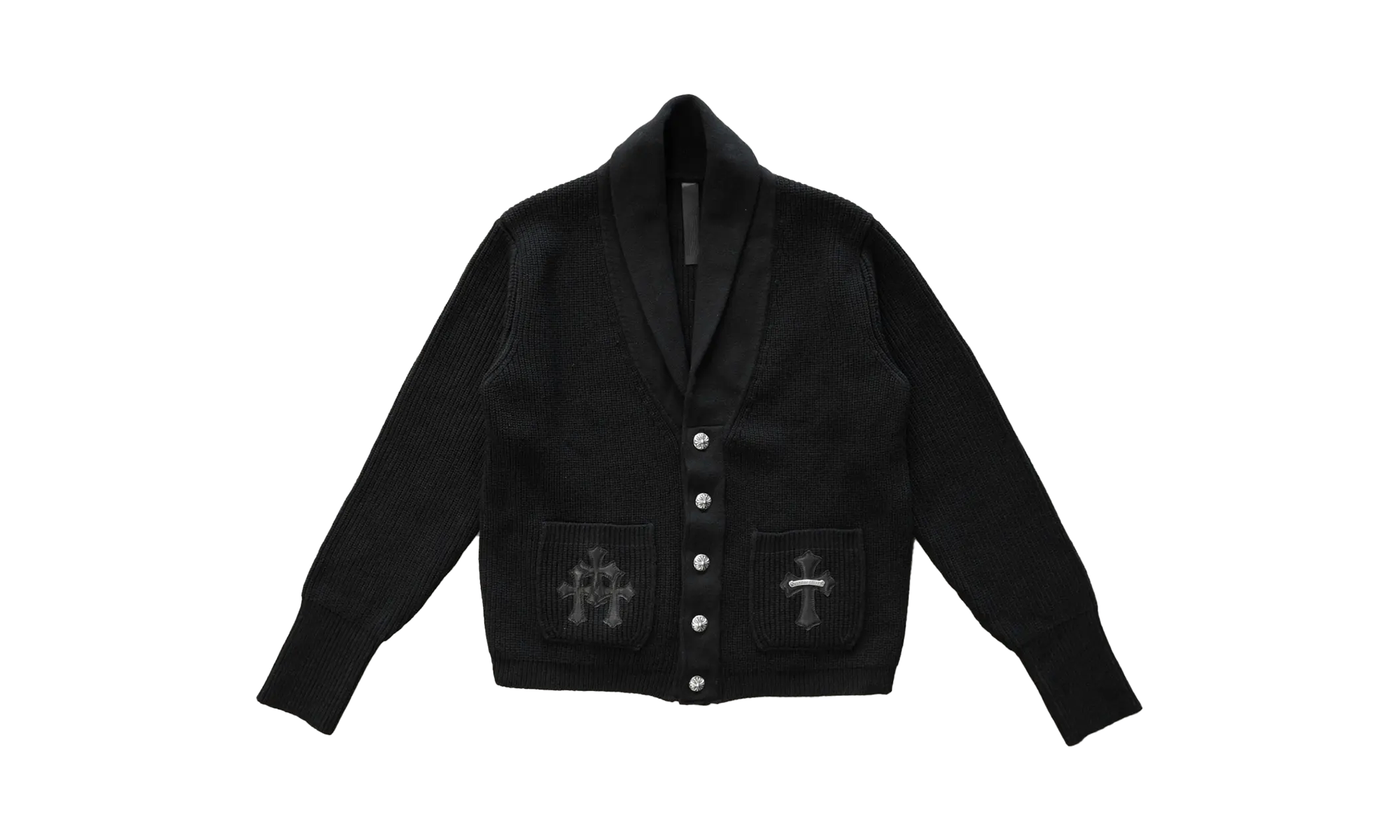 Leather Triple Cross Patch Cardigan Sweater "Black" CHRM0526