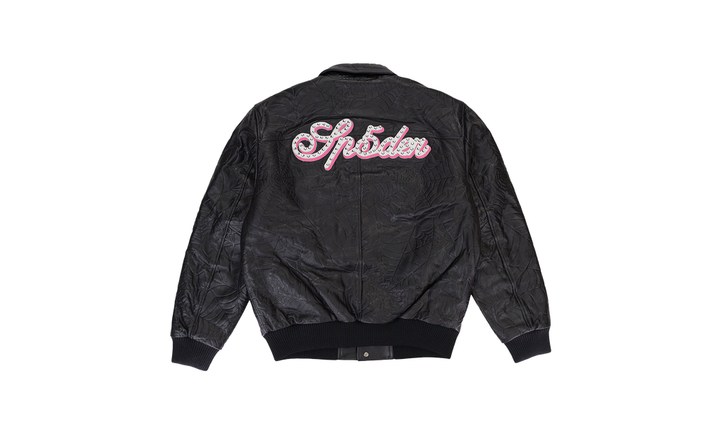 SP5DER DEBOSSED BLACK LEATHER JACKET "Black" SP5_BLKWLTHR