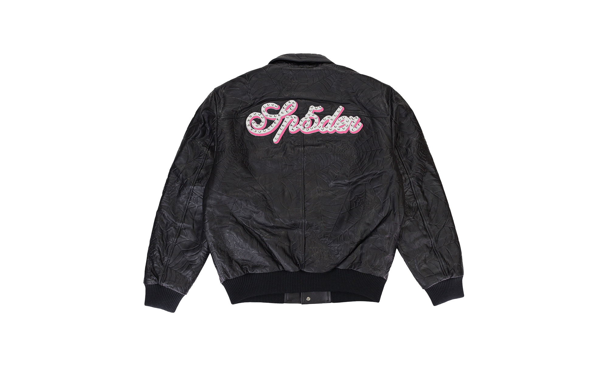 SP5DER DEBOSSED BLACK LEATHER JACKET "Black" SP5_BLKWLTHR