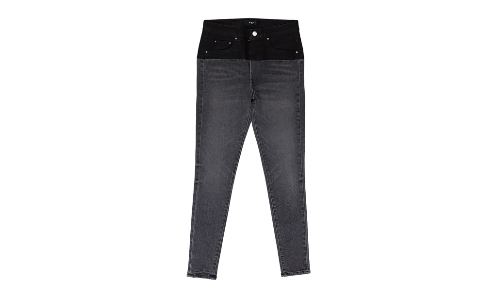 CONTRAST FABRIC WITH LEATHER AGED SKINNY JEANS "Aged Black, Black Leather" PS22WDS071 AGBLKBLK