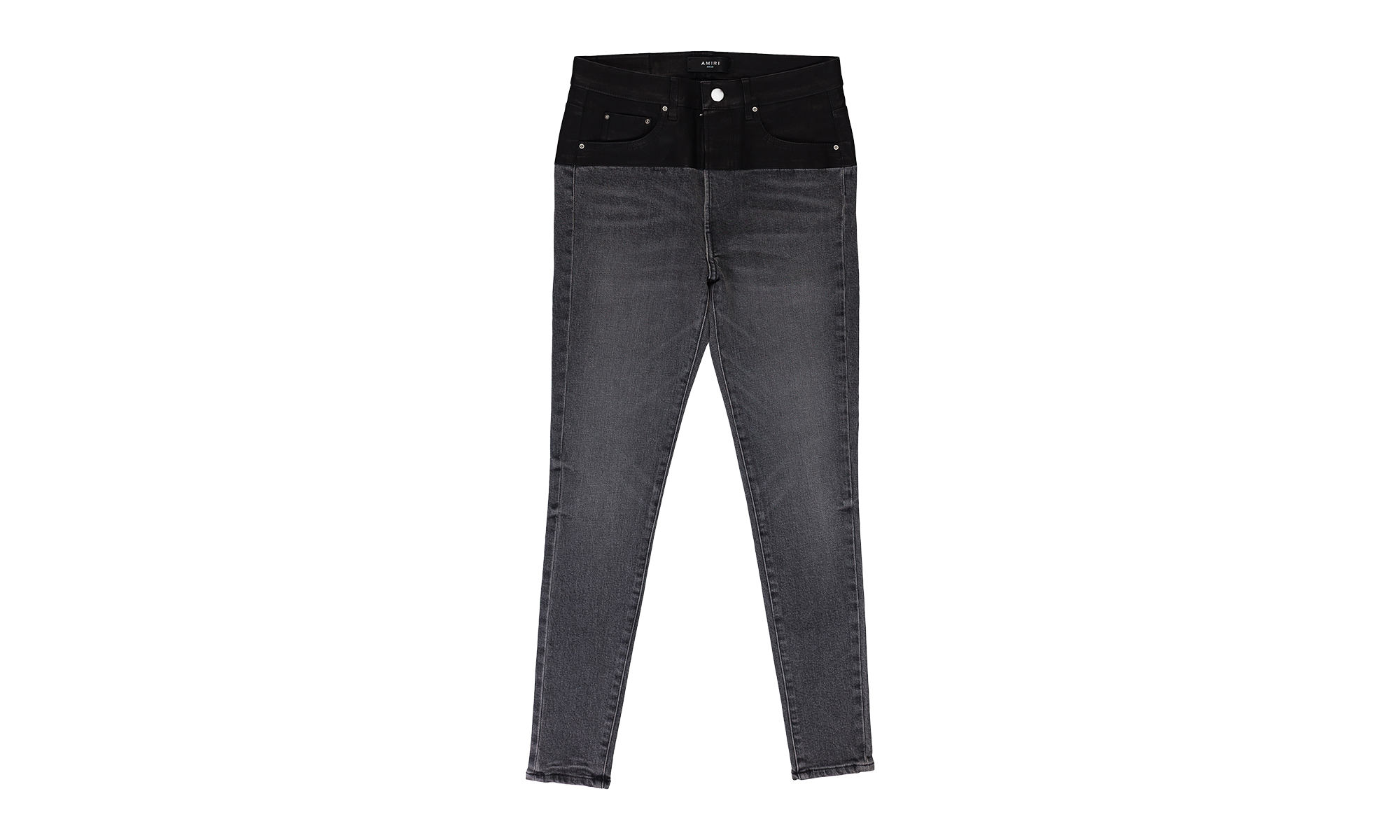 CONTRAST FABRIC WITH LEATHER AGED SKINNY JEANS "Aged Black, Black Leather" PS22WDS071 AGBLKBLK