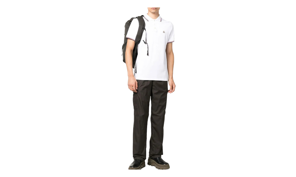 Striped Trim SS Polo Collar T-shirt "Brilliant White" MON59