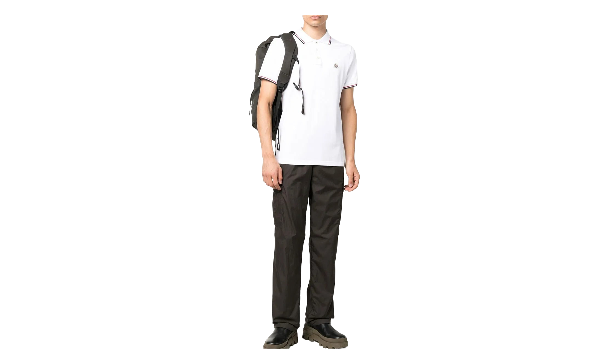 Striped Trim SS Polo Collar T-shirt "Brilliant White" MON59