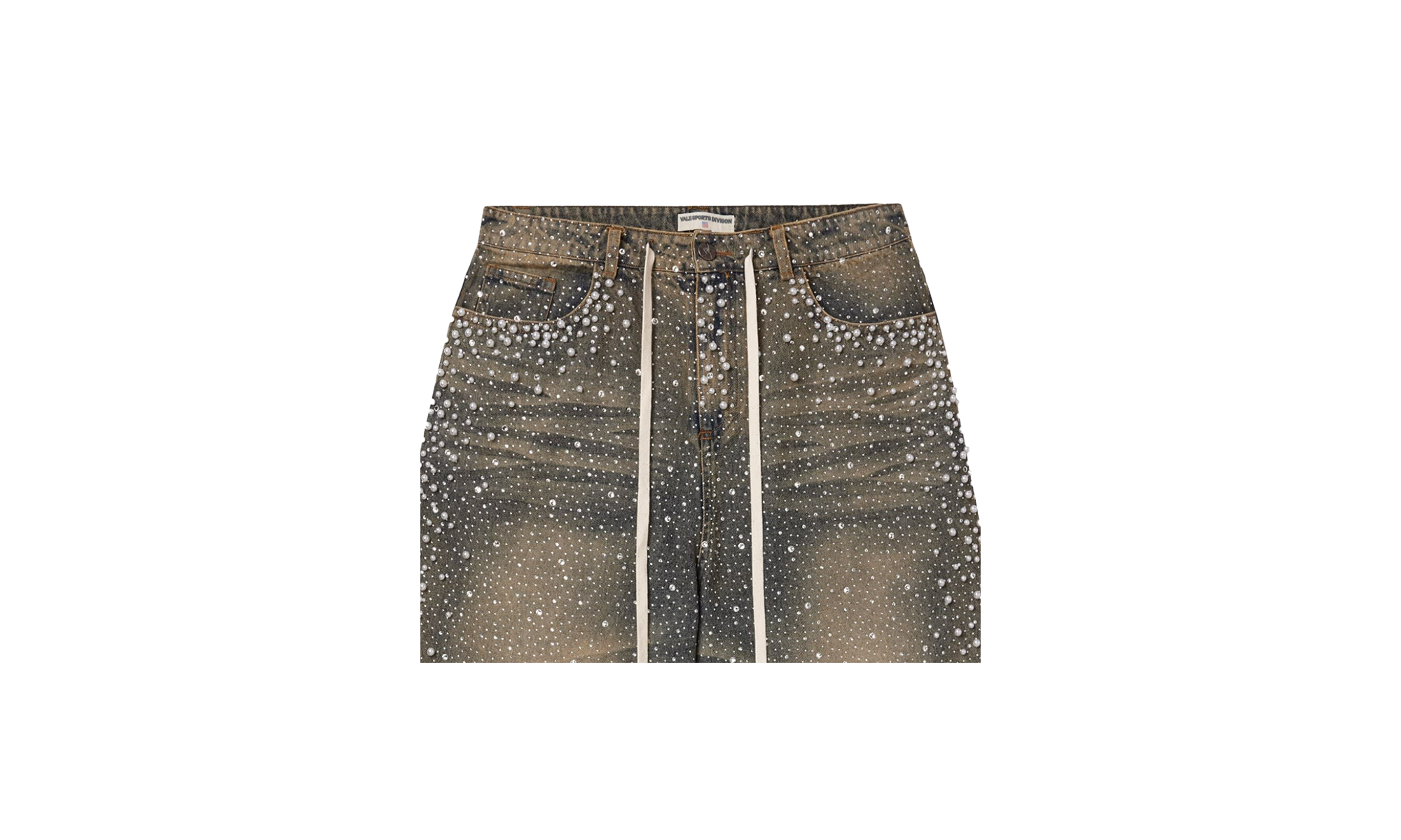 Jeweled Pearl Rainstorm Denim Shorts "Mid Wash" 54UTMQSN